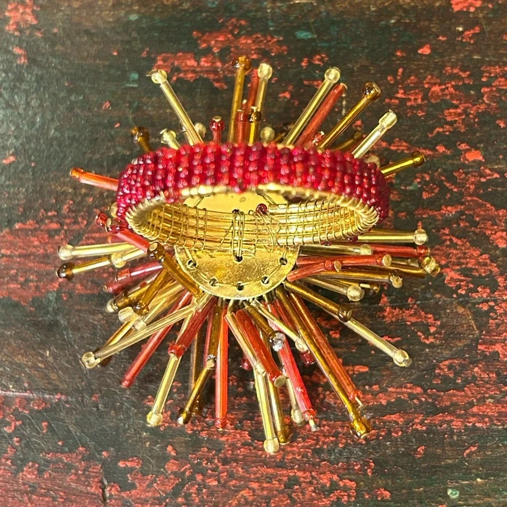 Vintage Pier 1 Atomic Starburst Red Beaded Napkin Ring Set of 6